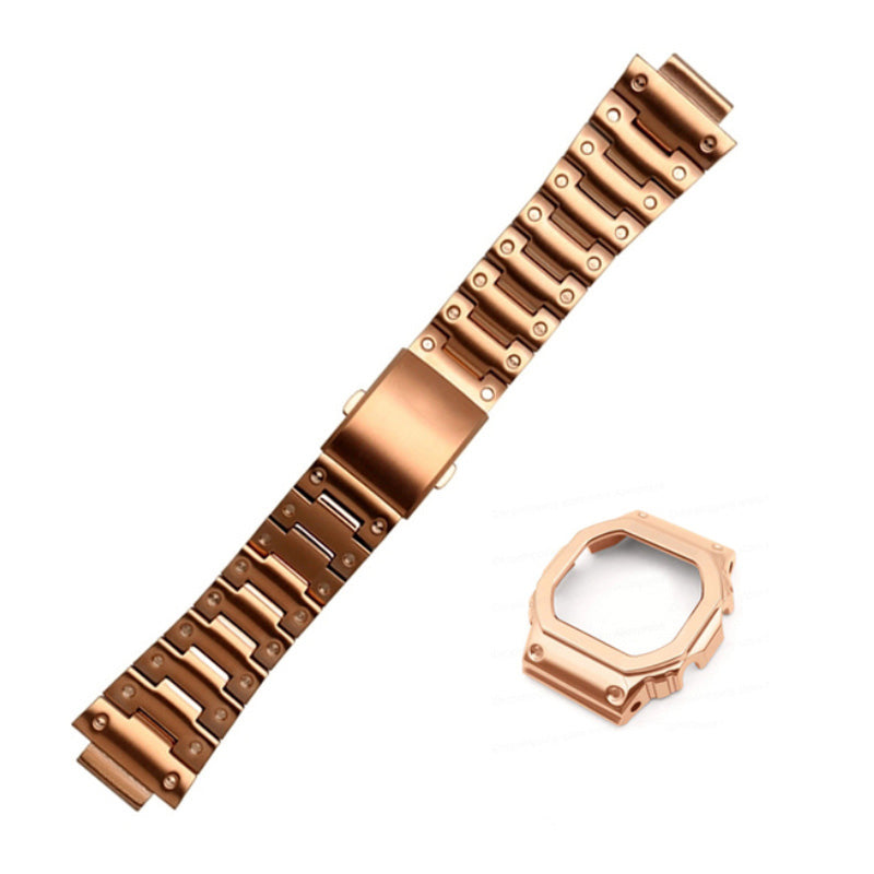 Stainless Steel Watch Band Replacement + Watch Cover for Casio G-SHOCK GW-5000 / 5035 / DW5600 - Rose Gold