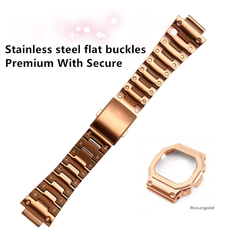 Stainless Steel Watch Band Replacement + Watch Cover for Casio G-SHOCK GW-5000 / 5035 / DW5600 - Rose Gold
