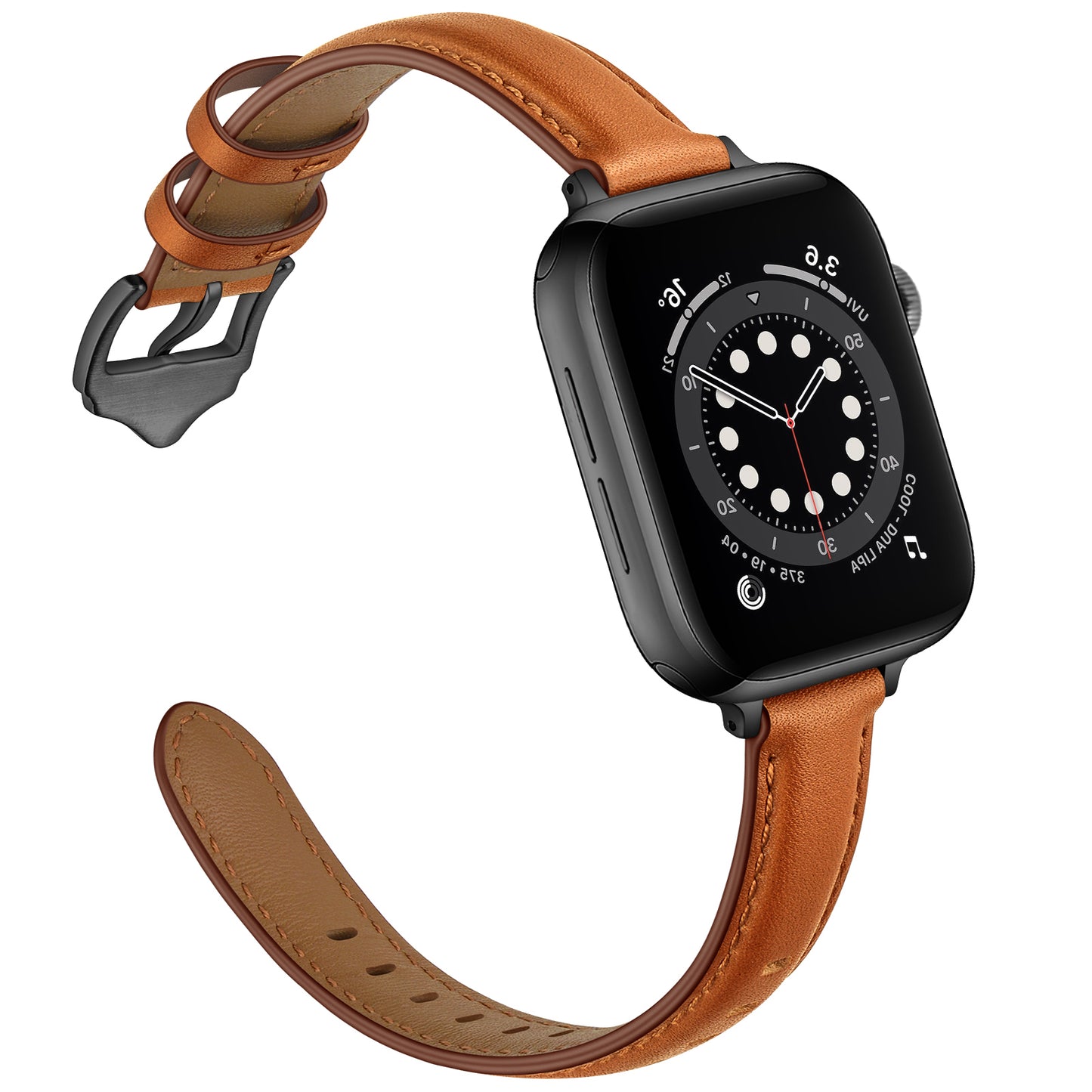 Genuine Leather Replacement Smart Watch Band Adjustable Wrist Strap for Watch Ultra 49mm / Series 8 / 7 45mm / Series 6 / 5 / 4 / SE / SE (2022) 44mm / Series 3 / 2 / 1 42mm - Brown / Black Buckle