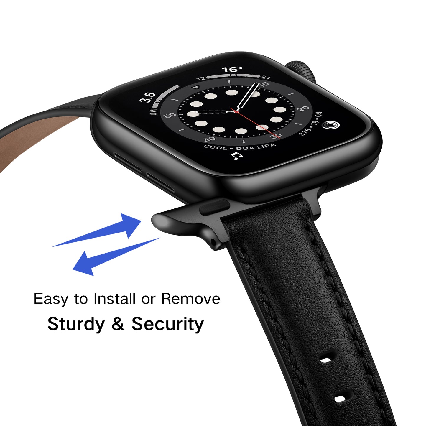 Genuine Leather Replacement Smart Watch Band Adjustable Wrist Strap for Watch Ultra 49mm / Series 8 / 7 45mm / Series 6 / 5 / 4 / SE / SE (2022) 44mm / Series 3 / 2 / 1 42mm - Black / Black Buckle