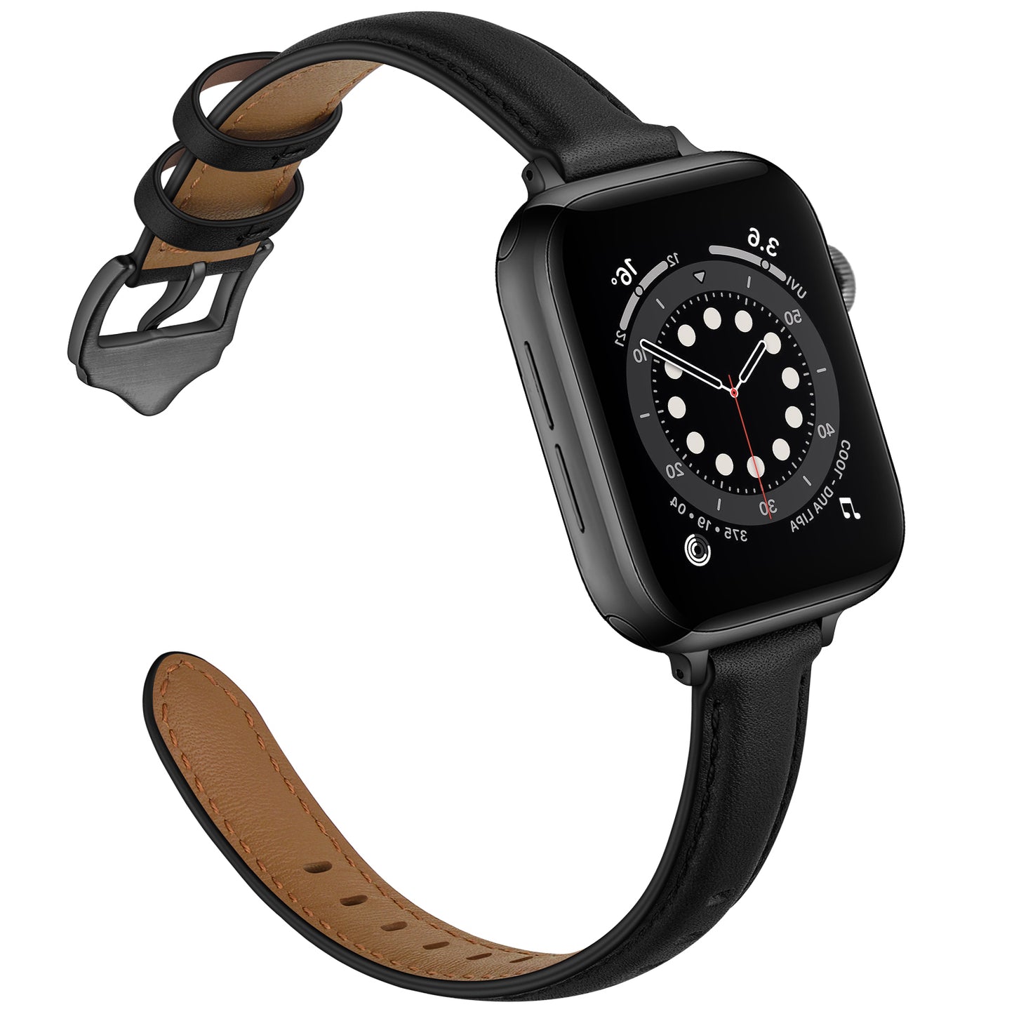 Genuine Leather Replacement Smart Watch Band Adjustable Wrist Strap for Watch Ultra 49mm / Series 8 / 7 45mm / Series 6 / 5 / 4 / SE / SE (2022) 44mm / Series 3 / 2 / 1 42mm - Black / Black Buckle