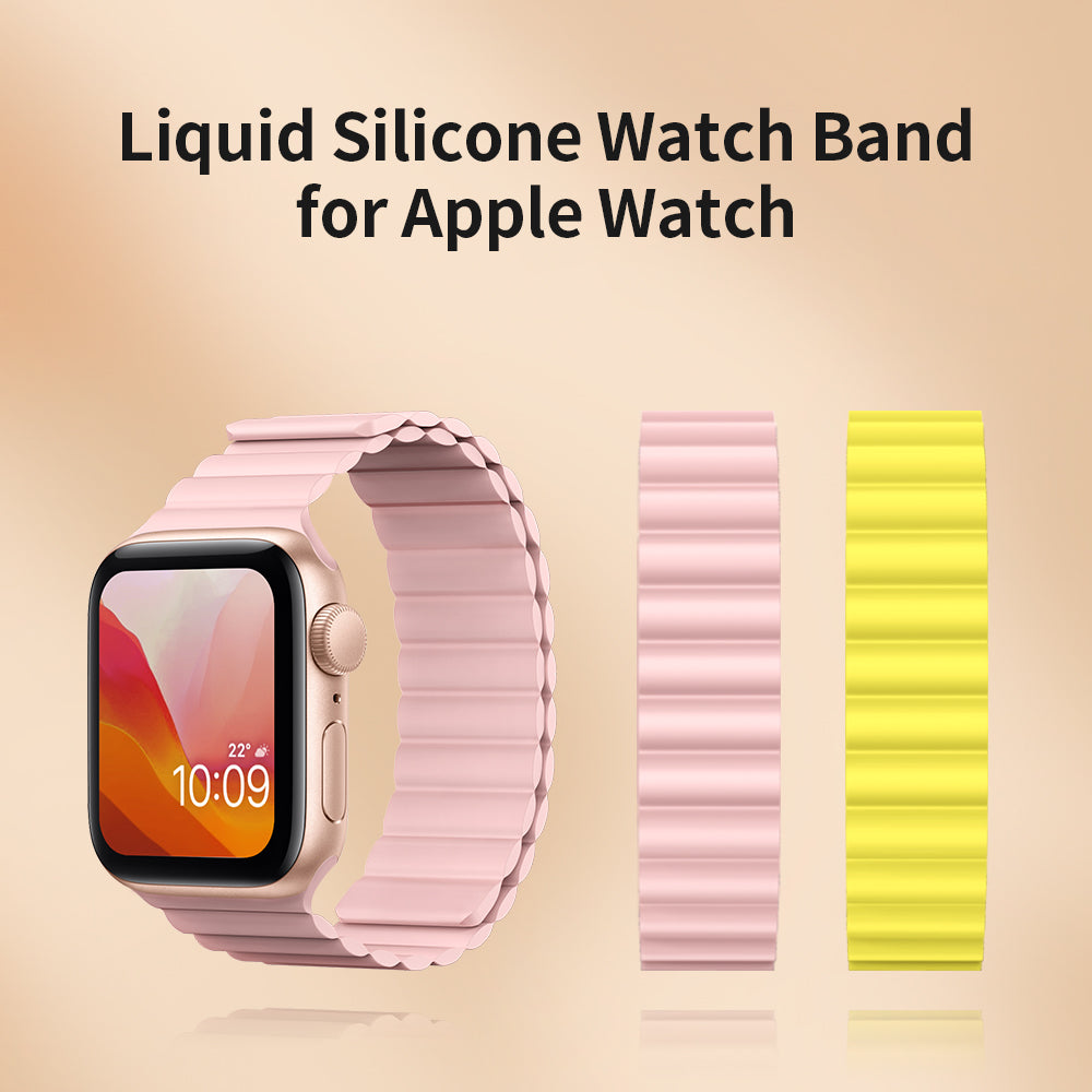 KINGXBAR Magnetic Silicone Smart Watch Strap Band for Apple Watch Series 8 41mm / Series 7 41mm / 4 / 5 / 6 / SE / SE(2022) 40mm / Watch Series 1 / 2 / 3 38mm - Pink