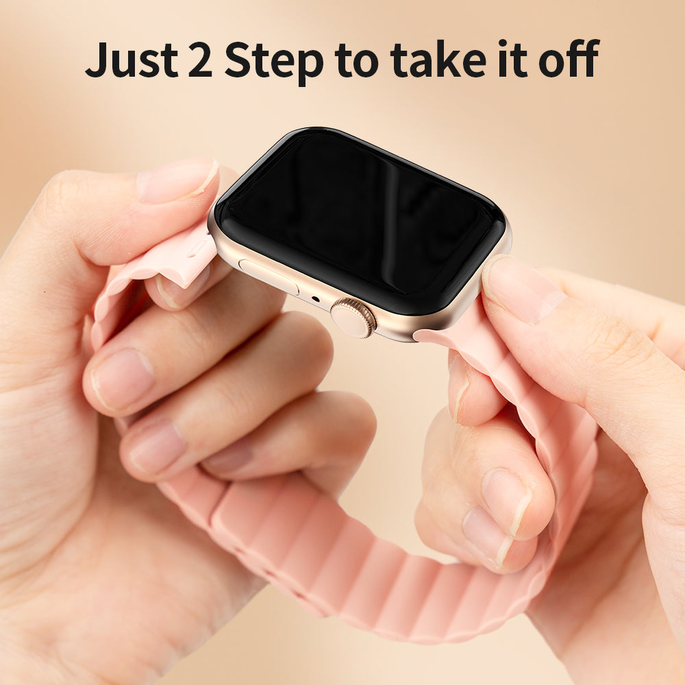 KINGXBAR Magnetic Silicone Smart Watch Strap Band for Apple Watch Series 8 41mm / Series 7 41mm / 4 / 5 / 6 / SE / SE(2022) 40mm / Watch Series 1 / 2 / 3 38mm - Pink