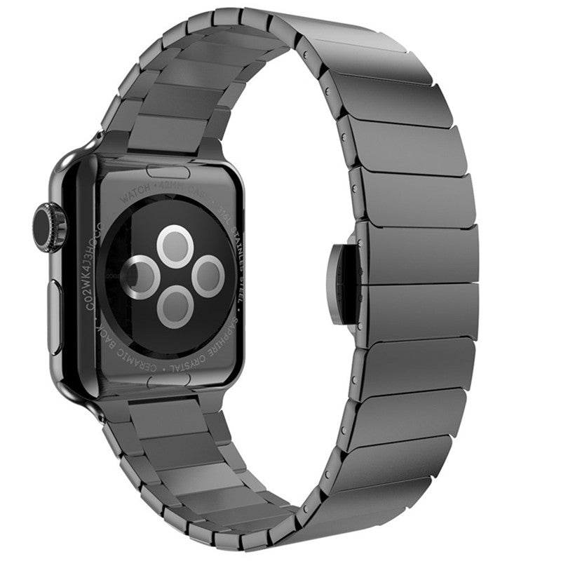 For Apple Watch Series 8 / 7 45mm Solid Stainless Steel Watch Band Replacement Wristband Strap with Butterfly Buckle - Black