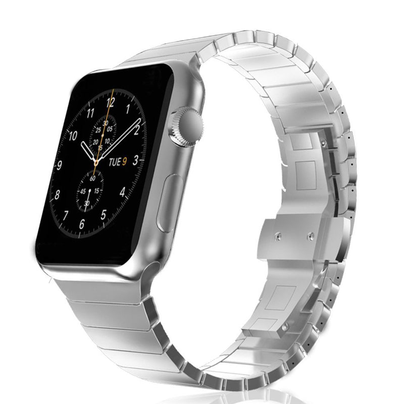 For Apple Watch Series 8 / 7 45mm Solid Stainless Steel Watch Band Replacement Wristband Strap with Butterfly Buckle - Silver
