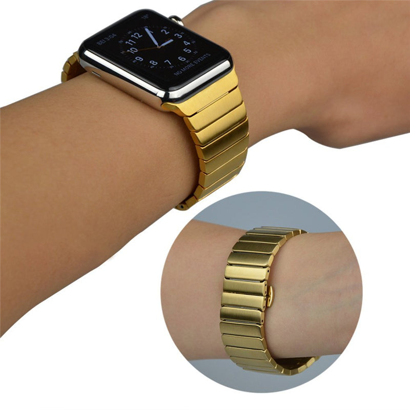 For Apple Watch Series 8 / 7 41mm Stainless Steel Watch Band Metal Strap Replacement with Butterfly Buckle - Gold