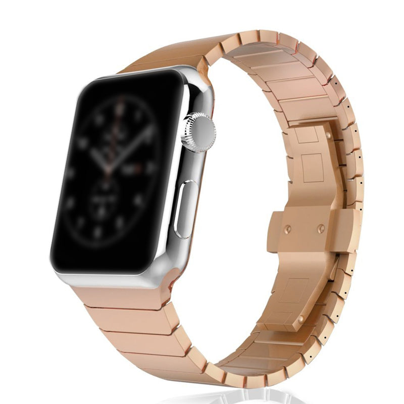 For Apple Watch Series 8 / 7 41mm Stainless Steel Watch Band Metal Strap Replacement with Butterfly Buckle - Rose Gold