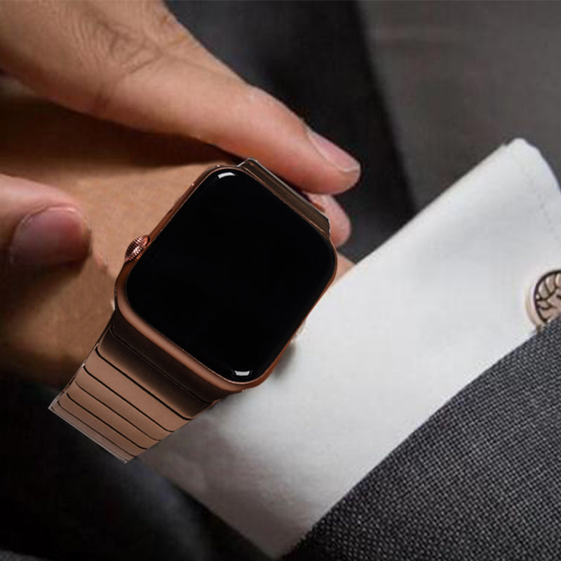 For Apple Watch Series 8 / 7 41mm Stainless Steel Watch Band Metal Strap Replacement with Butterfly Buckle - Rose Gold