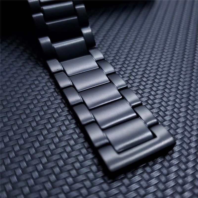 22mm Titanium Alloy Metal Watch Band 3 Beads Flat Buckle Strap for Samsung Galaxy Watch3 45mm / Suunto 9 Peak / Haylou RT RS3 / Realme Watch S - Black
