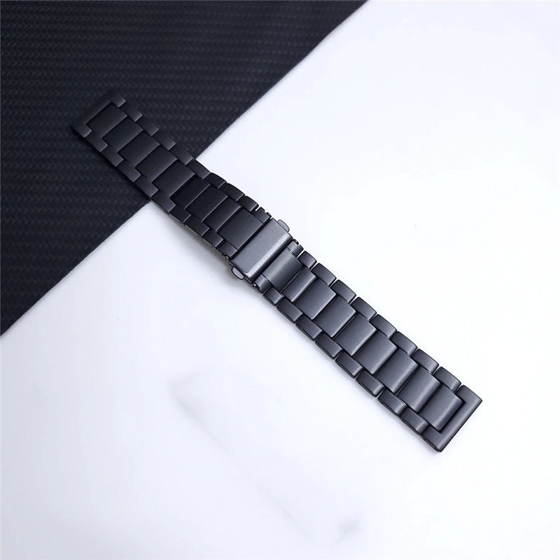 22mm Titanium Alloy Metal Watch Band 3 Beads Flat Buckle Strap for Samsung Galaxy Watch3 45mm / Suunto 9 Peak / Haylou RT RS3 / Realme Watch S - Black