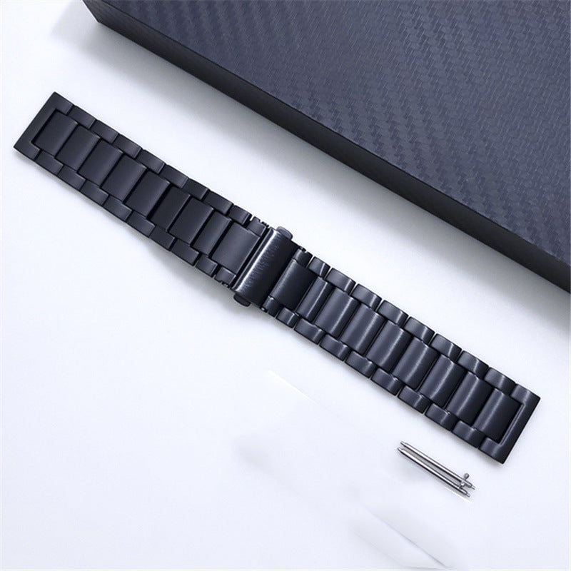 22mm Titanium Alloy Metal Watch Band 3 Beads Flat Buckle Strap for Samsung Galaxy Watch3 45mm / Suunto 9 Peak / Haylou RT RS3 / Realme Watch S - Black