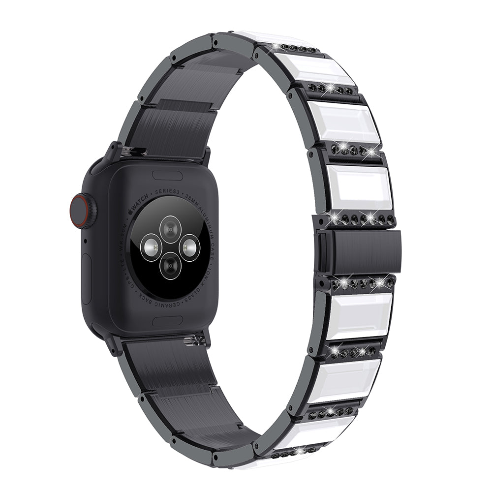 Rhinestone Synthetic Jade Decor Watch Band Stainless Steel Wrist Strap for Apple Watch Series 8 41mm / Series 7 41mm / Watch Series 6 / SE / SE(2022) / 5 / 4 40mm / Watch Series 3 / 2 / 1 38mm - Black / White