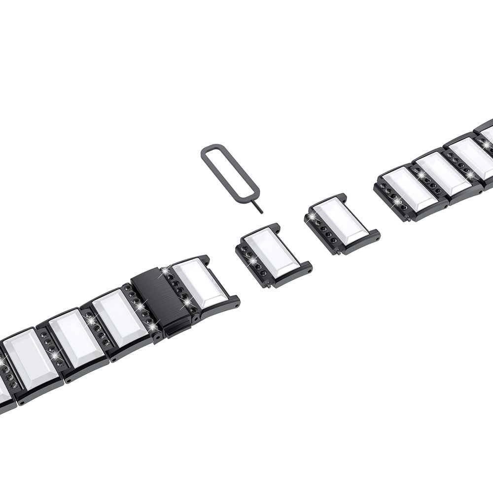Rhinestone Synthetic Jade Decor Watch Band Stainless Steel Wrist Strap for Apple Watch Series 8 41mm / Series 7 41mm / Watch Series 6 / SE / SE(2022) / 5 / 4 40mm / Watch Series 3 / 2 / 1 38mm - Black / White