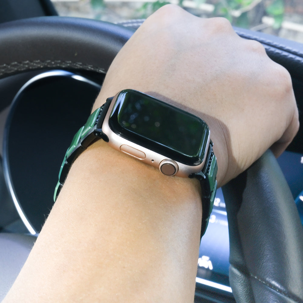 Rhinestone Synthetic Jade Decor Watch Band Stainless Steel Wrist Strap for Apple Watch Series 8 41mm / Series 7 41mm / Watch Series 6 / SE / SE(2022) / 5 / 4 40mm / Watch Series 3 / 2 / 1 38mm - Black / Green