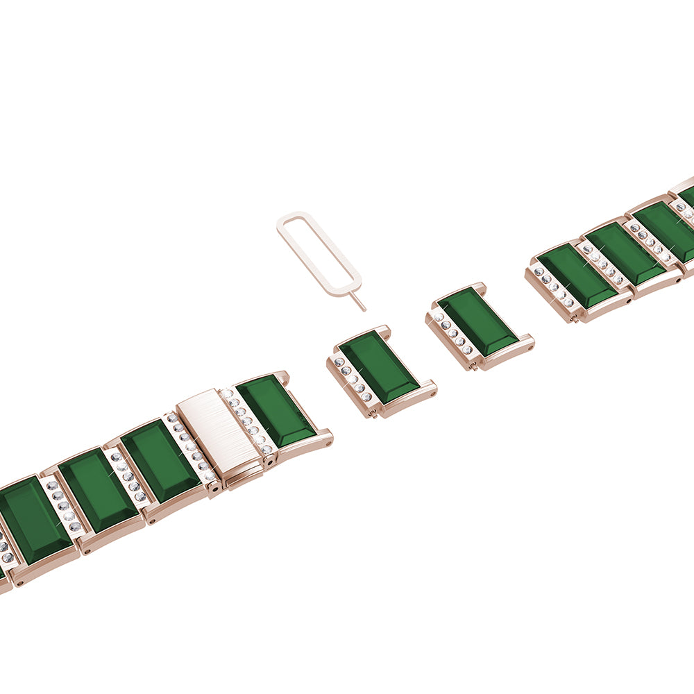 Rhinestone Synthetic Jade Decor Watch Band Stainless Steel Wrist Strap for Apple Watch Series 8 41mm / Series 7 41mm / Watch Series 6 / SE / SE(2022) / 5 / 4 40mm / Watch Series 3 / 2 / 1 38mm - Gold / Green