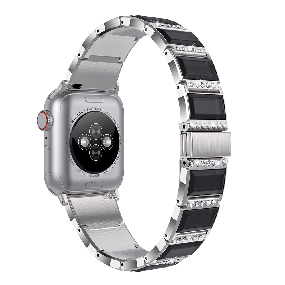 Rhinestone Synthetic Jade Decor Watch Band Stainless Steel Wrist Strap for Apple Watch Series 8 41mm / Series 7 41mm / Watch Series 6 / SE / SE(2022) / 5 / 4 40mm / Watch Series 3 / 2 / 1 38mm - Silver / Black