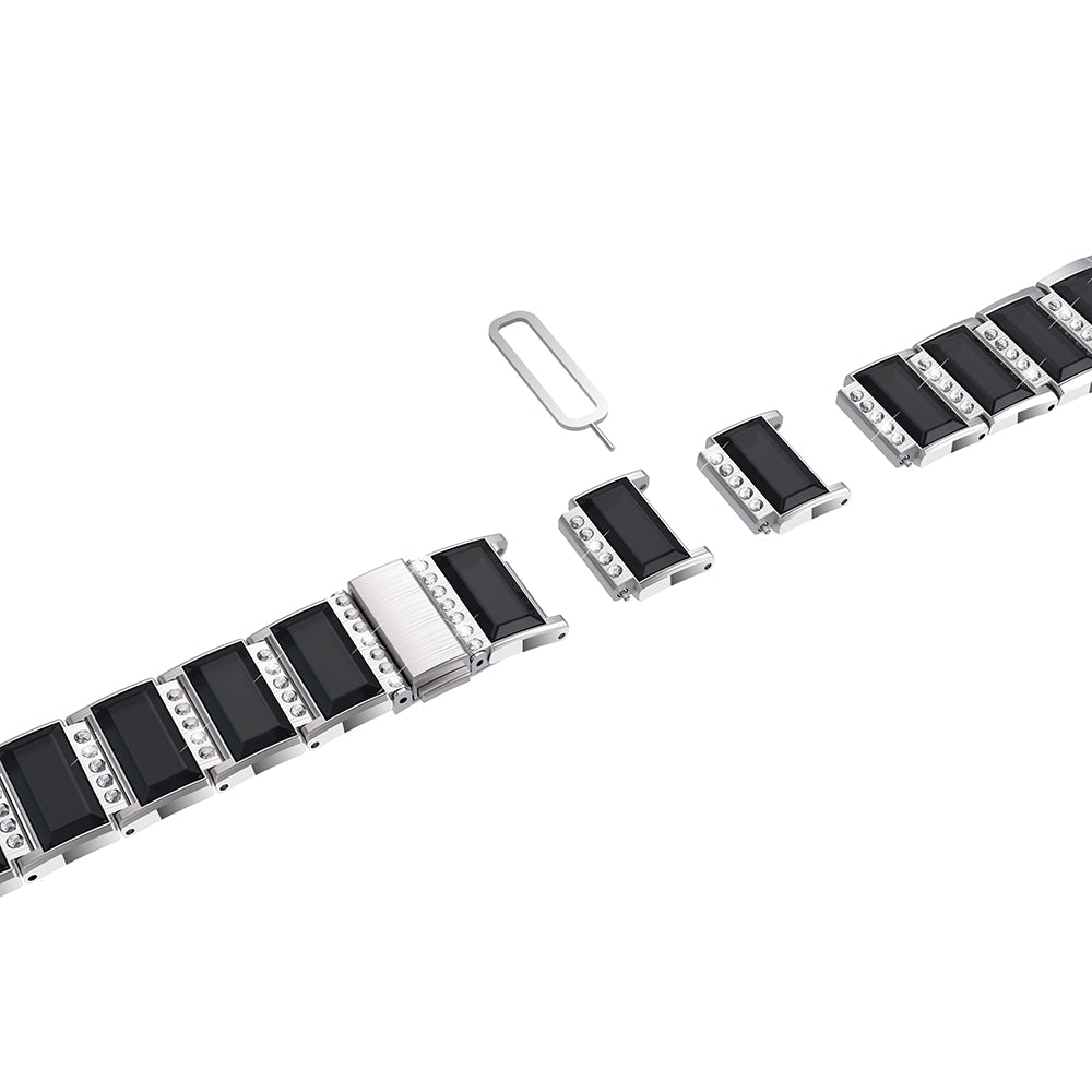 Rhinestone Synthetic Jade Decor Watch Band Stainless Steel Wrist Strap for Apple Watch Series 8 41mm / Series 7 41mm / Watch Series 6 / SE / SE(2022) / 5 / 4 40mm / Watch Series 3 / 2 / 1 38mm - Silver / Black