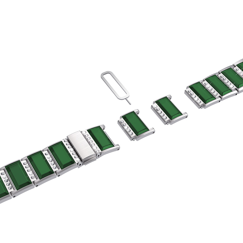 Rhinestone Synthetic Jade Decor Watch Band Stainless Steel Wrist Strap for Apple Watch Series 8 41mm / Series 7 41mm / Watch Series 6 / SE / SE(2022) / 5 / 4 40mm / Watch Series 3 / 2 / 1 38mm - Silver / Green