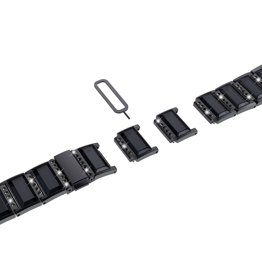 Rhinestone Synthetic Jade Decor Stainless Steel Smart Watch Strap Band Replacement for Apple Watch Ultra 49mm / Series 8 45mm / 7 45mm / Watch Series 6 / SE 44mm / SE (2022) 44mm / 5 / 4 44mm / Watch Series 3 / 2 / 1 42mm - Black / Black