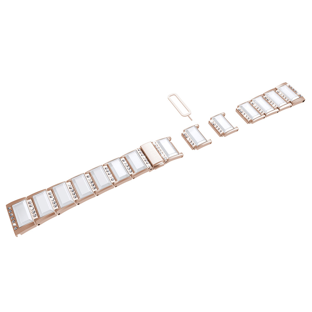 Rhinestone Synthetic Jade Decor Stainless Steel Smart Watch Strap Band Replacement for Apple Watch Ultra 49mm / Series 8 45mm / 7 45mm / Watch Series 6 / SE 44mm / SE (2022) 44mm / 5 / 4 44mm / Watch Series 3 / 2 / 1 42mm - Gold / White