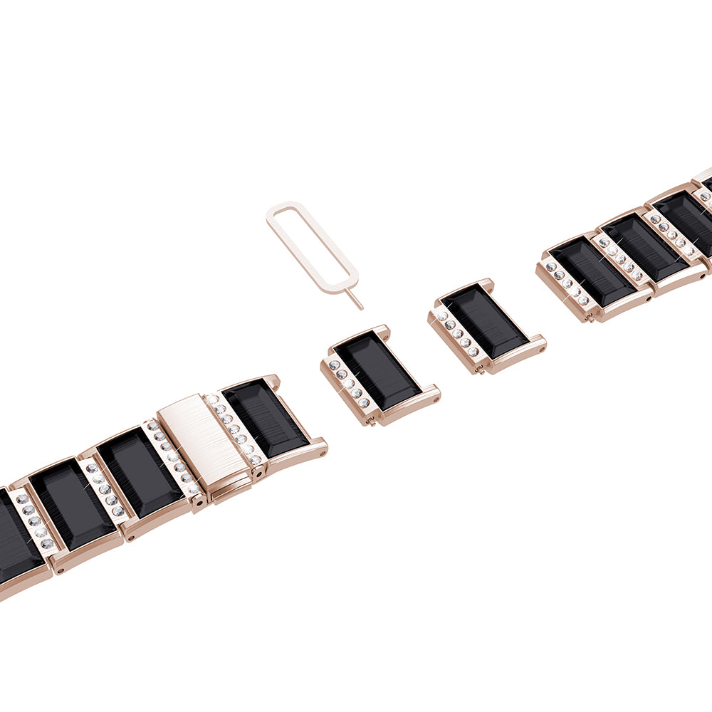 Rhinestone Synthetic Jade Decor Stainless Steel Smart Watch Strap Band Replacement for Apple Watch Ultra 49mm / Series 8 45mm / 7 45mm / Watch Series 6 / SE 44mm / SE (2022) 44mm / 5 / 4 44mm / Watch Series 3 / 2 / 1 42mm - Gold / Black