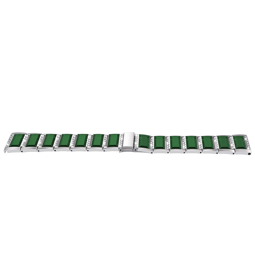 Rhinestone Synthetic Jade Decor Stainless Steel Smart Watch Strap Band Replacement for Apple Watch Ultra 49mm / Series 8 45mm / 7 45mm / Watch Series 6 / SE 44mm / SE (2022) 44mm / 5 / 4 44mm / Watch Series 3 / 2 / 1 42mm - Silver / Green