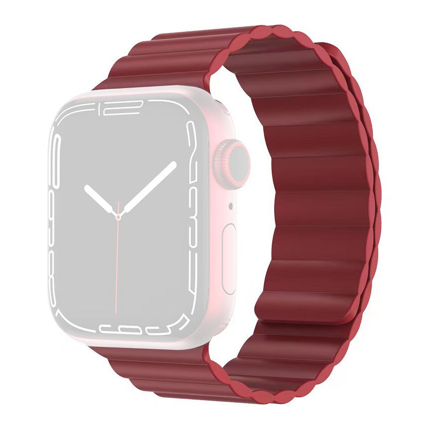 MUTURAL Modi Series Adjustable Silicone Wrist Straps Sweatproof Magnetic Watch Band for Apple Watch Ultra 49mm / Series 8 45mm / 7 45mm / 6 / 5 / 4 / SE 44mm / SE (2022) 44mm / 3 / 2 / 1 42mm - Red