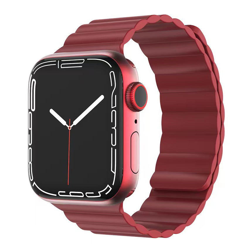 MUTURAL Modi Series Adjustable Silicone Wrist Straps Sweatproof Magnetic Watch Band for Apple Watch Ultra 49mm / Series 8 45mm / 7 45mm / 6 / 5 / 4 / SE 44mm / SE (2022) 44mm / 3 / 2 / 1 42mm - Red