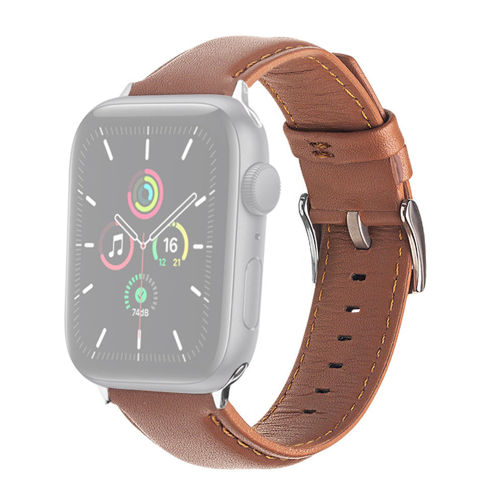 QIALINO Nappa Texture Genuine Leather Watch Strap Band for Apple Watch Series 8 41mm / Series 7 41mm / Series 4 / 5 / 6 / SE / SE(2022) 40mm / Series 1 / 2 / 3 38mm - Light Brown