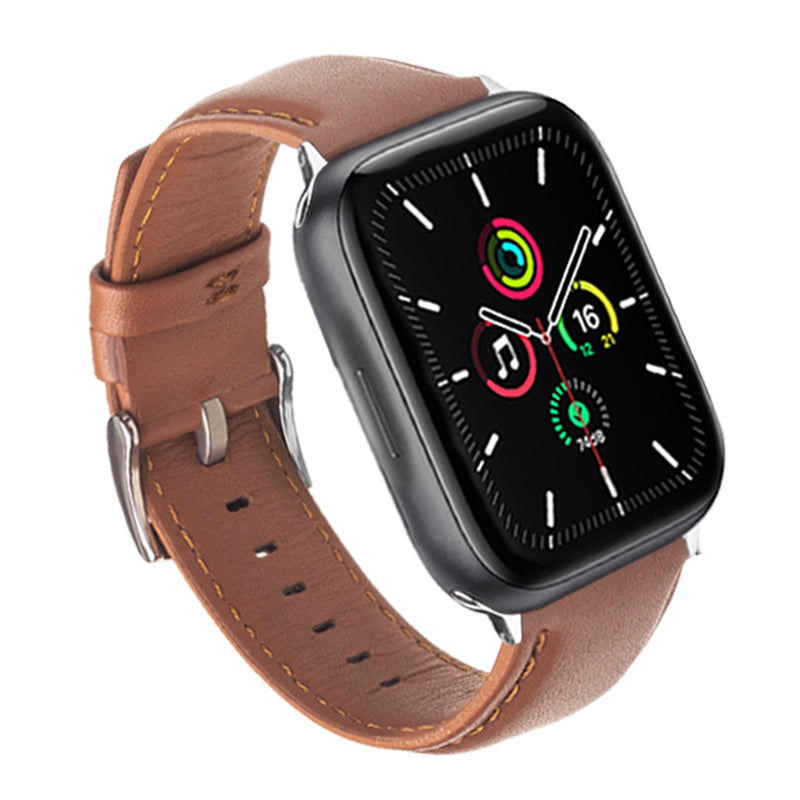 QIALINO Nappa Texture Genuine Leather Watch Strap Band for Apple Watch Series 8 41mm / Series 7 41mm / Series 4 / 5 / 6 / SE / SE(2022) 40mm / Series 1 / 2 / 3 38mm - Light Brown