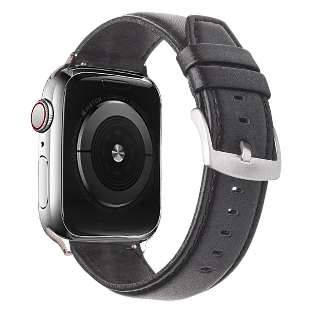 QIALINO Nappa Texture Genuine Leather Watch Strap Band for Apple Watch Series 8 41mm / Series 7 41mm / Series 4 / 5 / 6 / SE / SE(2022) 40mm / Series 1 / 2 / 3 38mm - Black