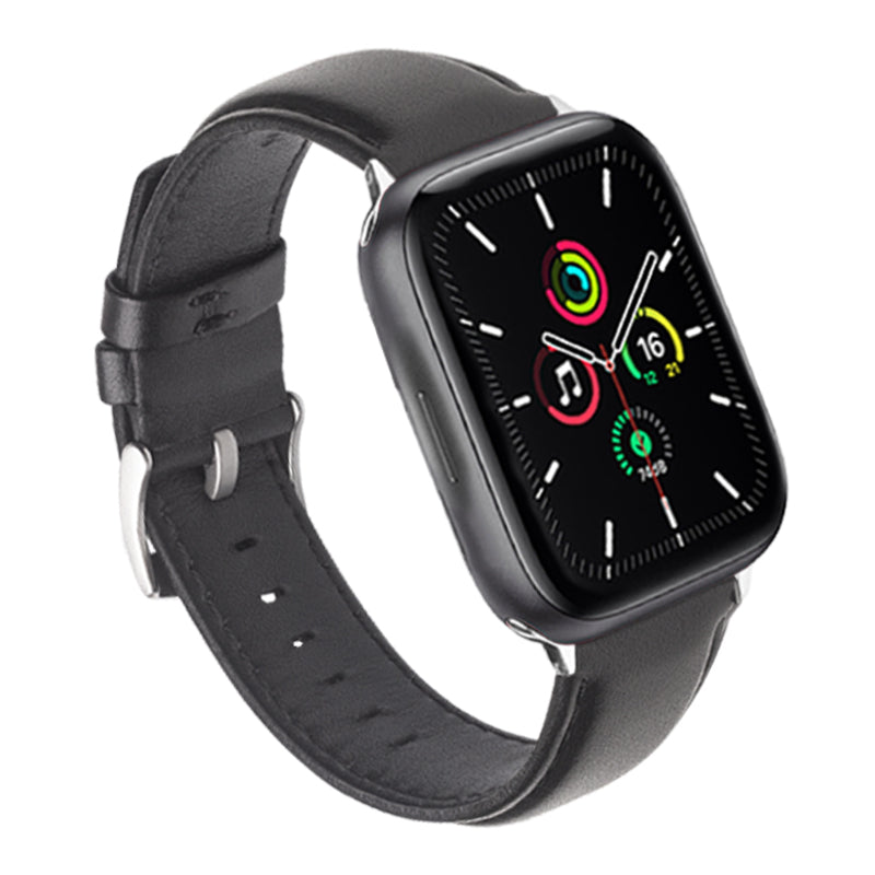 QIALINO Nappa Texture Genuine Leather Watch Strap Band for Apple Watch Series 8 41mm / Series 7 41mm / Series 4 / 5 / 6 / SE / SE(2022) 40mm / Series 1 / 2 / 3 38mm - Black