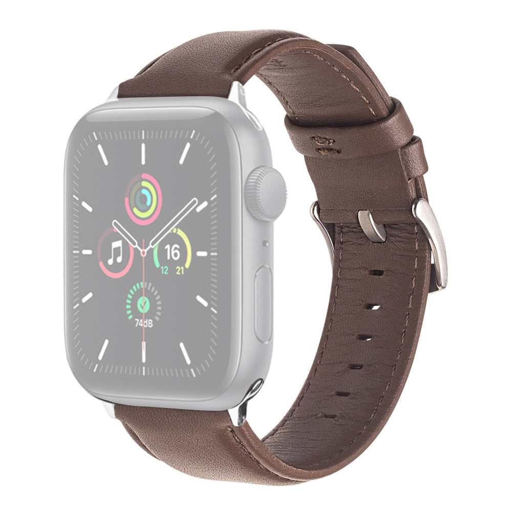 QIALINO Nappa Texture Genuine Leather Watch Strap Band for Apple Watch Series 8 41mm / Series 7 41mm / Series 4 / 5 / 6 / SE / SE(2022) 40mm / Series 1 / 2 / 3 38mm - Dark Brown