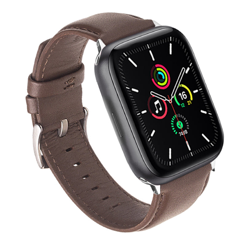QIALINO Nappa Texture Genuine Leather Watch Strap Band for Apple Watch Series 8 41mm / Series 7 41mm / Series 4 / 5 / 6 / SE / SE(2022) 40mm / Series 1 / 2 / 3 38mm - Dark Brown