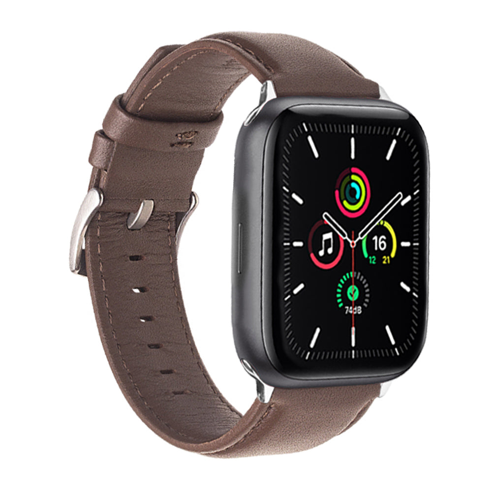 QIALINO Nappa Texture Genuine Leather Smart Watch Band Wrist Strap for Apple Watch Ultra 49mm / Series 8 45mm / 7 45mm / Series 4 / 5 / 6 / SE 44mm / SE (2022) 44mm / Series 1 / 2 / 3 42mm - Dark Brown
