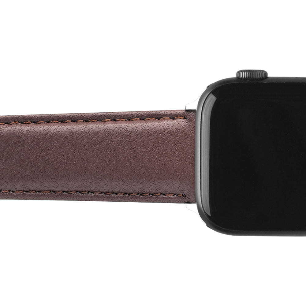 QIALINO Nappa Texture Genuine Leather Smart Watch Band Wrist Strap for Apple Watch Ultra 49mm / Series 8 45mm / 7 45mm / Series 4 / 5 / 6 / SE 44mm / SE (2022) 44mm / Series 1 / 2 / 3 42mm - Dark Brown