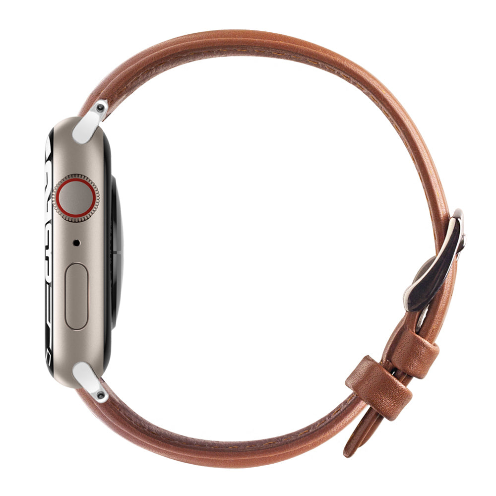QIALINO Nappa Texture Genuine Leather Smart Watch Band Wrist Strap for Apple Watch Ultra 49mm / Series 8 45mm / 7 45mm / Series 4 / 5 / 6 / SE 44mm / SE (2022) 44mm / Series 1 / 2 / 3 42mm - Light Brown