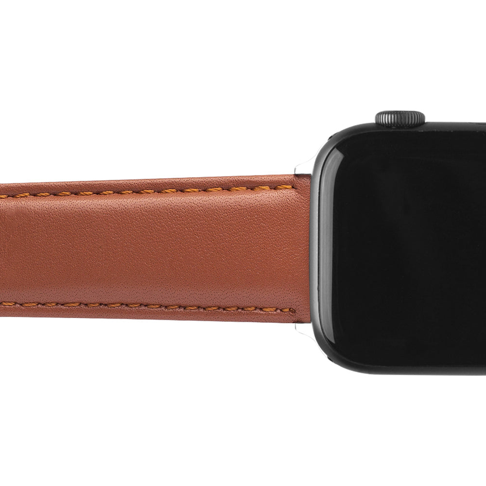 QIALINO Nappa Texture Genuine Leather Smart Watch Band Wrist Strap for Apple Watch Ultra 49mm / Series 8 45mm / 7 45mm / Series 4 / 5 / 6 / SE 44mm / SE (2022) 44mm / Series 1 / 2 / 3 42mm - Light Brown