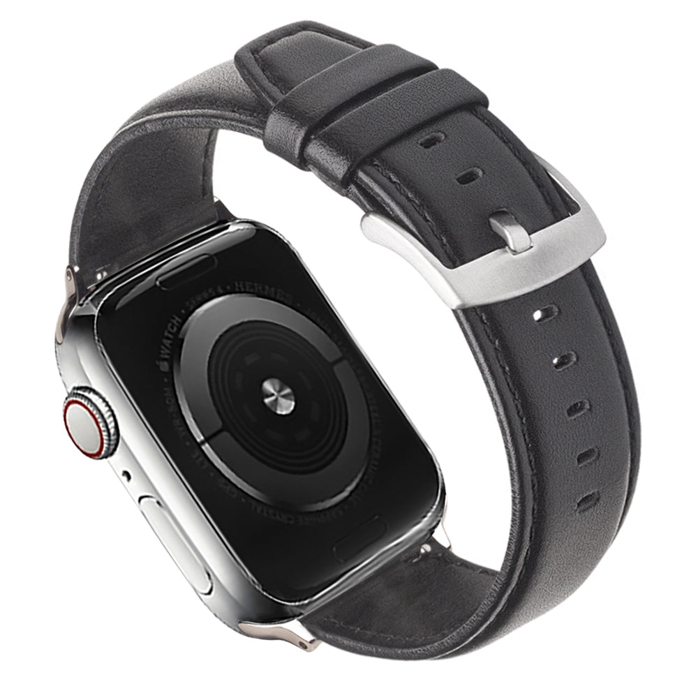 QIALINO Nappa Texture Genuine Leather Smart Watch Band Wrist Strap for Apple Watch Ultra 49mm / Series 8 45mm / 7 45mm / Series 4 / 5 / 6 / SE 44mm / SE (2022) 44mm / Series 1 / 2 / 3 42mm - Black