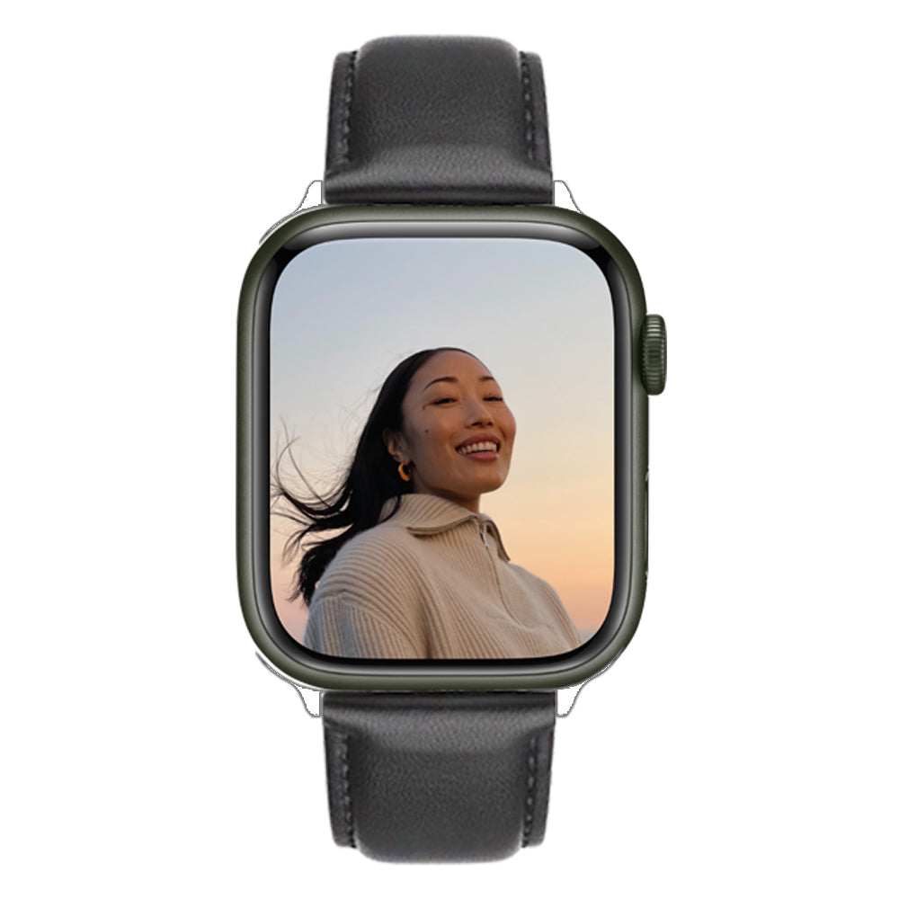 QIALINO Nappa Texture Genuine Leather Smart Watch Band Wrist Strap for Apple Watch Ultra 49mm / Series 8 45mm / 7 45mm / Series 4 / 5 / 6 / SE 44mm / SE (2022) 44mm / Series 1 / 2 / 3 42mm - Black