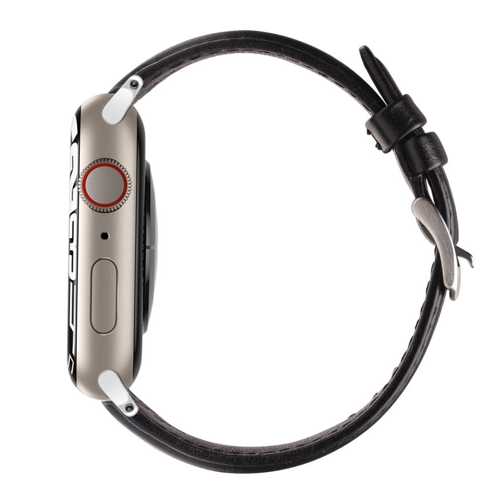 QIALINO Nappa Texture Genuine Leather Smart Watch Band Wrist Strap for Apple Watch Ultra 49mm / Series 8 45mm / 7 45mm / Series 4 / 5 / 6 / SE 44mm / SE (2022) 44mm / Series 1 / 2 / 3 42mm - Black