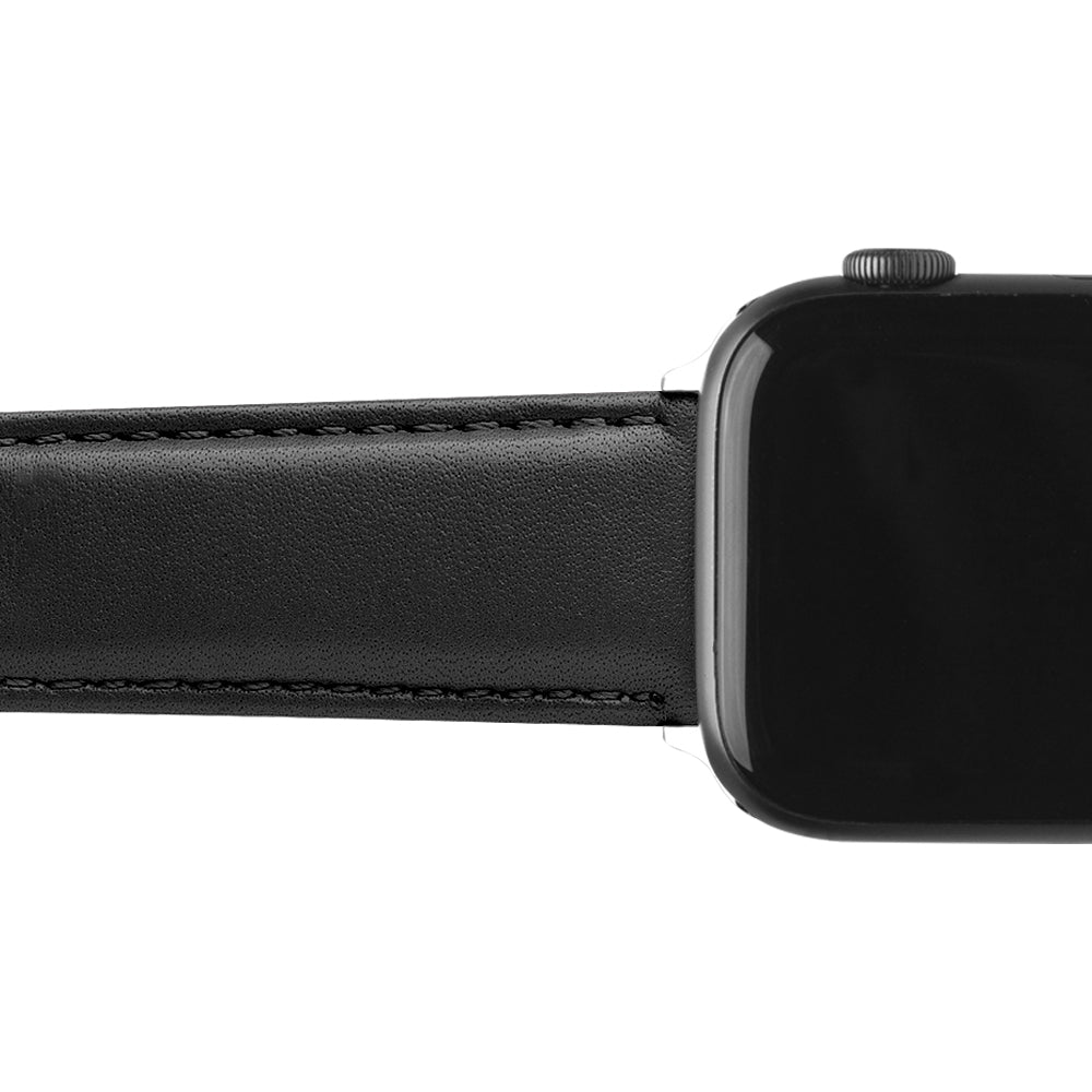 QIALINO Nappa Texture Genuine Leather Smart Watch Band Wrist Strap for Apple Watch Ultra 49mm / Series 8 45mm / 7 45mm / Series 4 / 5 / 6 / SE 44mm / SE (2022) 44mm / Series 1 / 2 / 3 42mm - Black