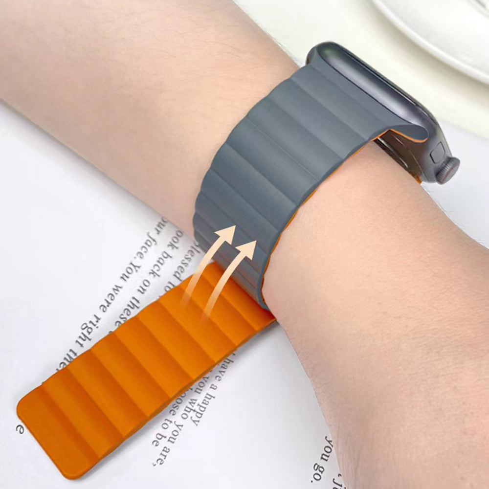 MUTURAL Molan Series Magnetic Sweatproof Watch Band Adjustable Silicone Wrist Strap for Apple Watch Ultra 49mm / Series 8 45mm / 7 45mm / 6 / 5 / 4 / SE 44mm / SE (2022) 44mm / 3 / 2 / 1 42mm - Grey / Yellow