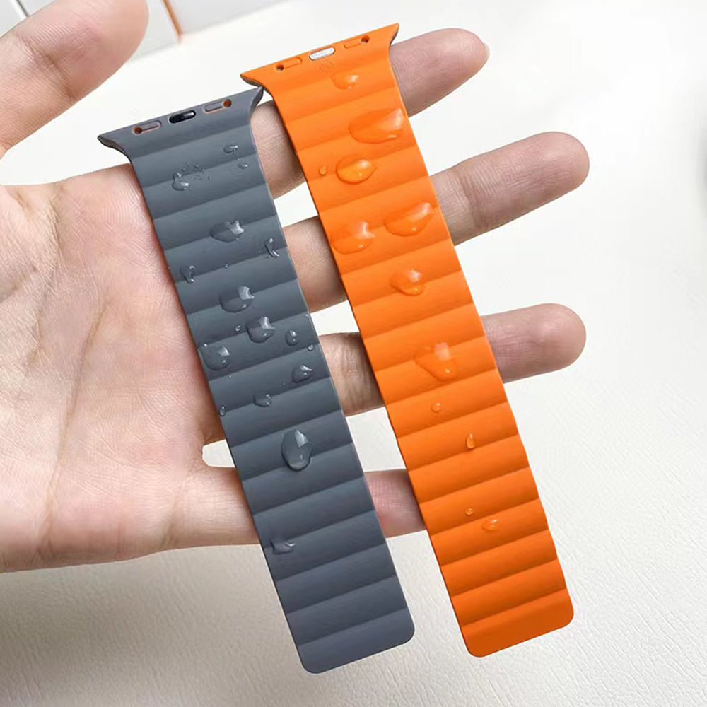 MUTURAL Molan Series Magnetic Silicone Watch Band Adjustable Sweatproof Wrist Strap for Apple Watch Series 8 41mm / Series 7 41mm / 6 / 5 / 4 / SE / SE(2022) 40mm / 3 / 2 / 1 38mm - Black / Orange