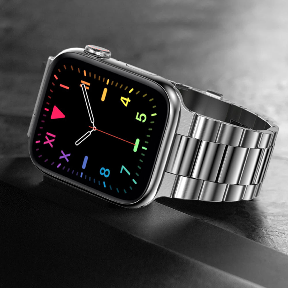 3 Beads Metal Watch Band Stainless Steel Wrist Strap for Apple Watch Ultra 49mm / Series 8 45mm / 7 45mm / Watch Series 6 / SE 44mm / SE (2022) 44mm / 5 / 4 44mm / Watch Series 3 / 2 / 1 42mm - Silver