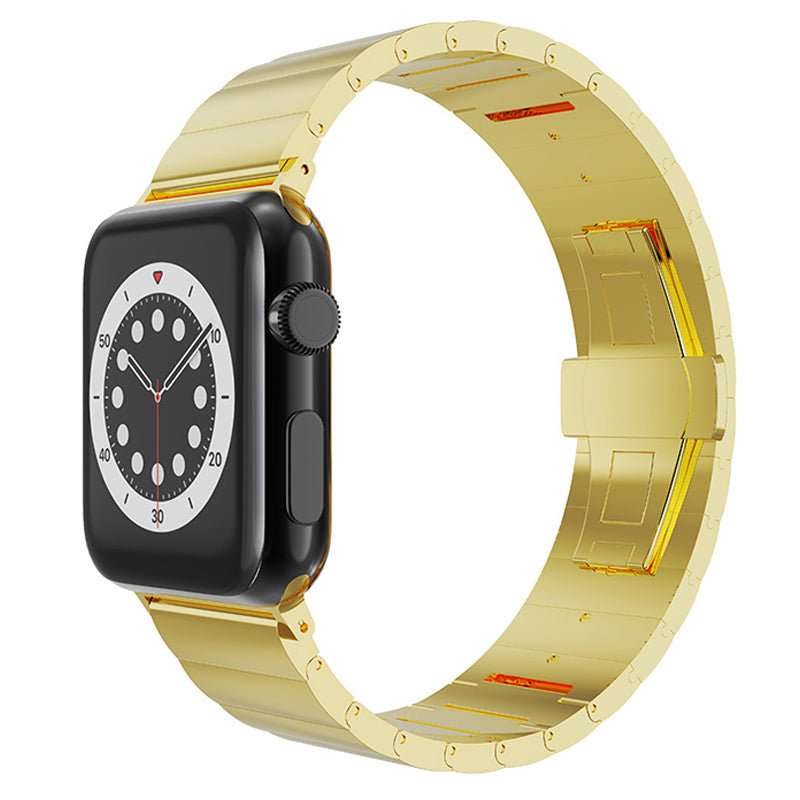 Smart Watch Band Metal Watch Strap Replacement for Apple Watch Ultra 49mm / Series 8 45mm / 7 45mm / Watch Series 6 / 5 / 4 / SE 44mm / SE (2022) 44mm / Watch Series 1 / 2 / 3 42mm - Gold