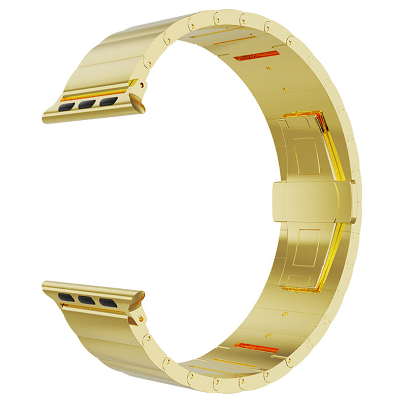 Smart Watch Band Metal Watch Strap Replacement for Apple Watch Ultra 49mm / Series 8 45mm / 7 45mm / Watch Series 6 / 5 / 4 / SE 44mm / SE (2022) 44mm / Watch Series 1 / 2 / 3 42mm - Gold