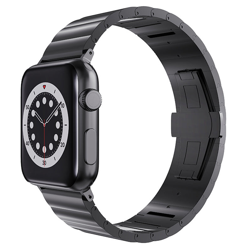 Smart Watch Band Metal Watch Strap Replacement for Apple Watch Ultra 49mm / Series 8 45mm / 7 45mm / Watch Series 6 / 5 / 4 / SE 44mm / SE (2022) 44mm / Watch Series 1 / 2 / 3 42mm - Black