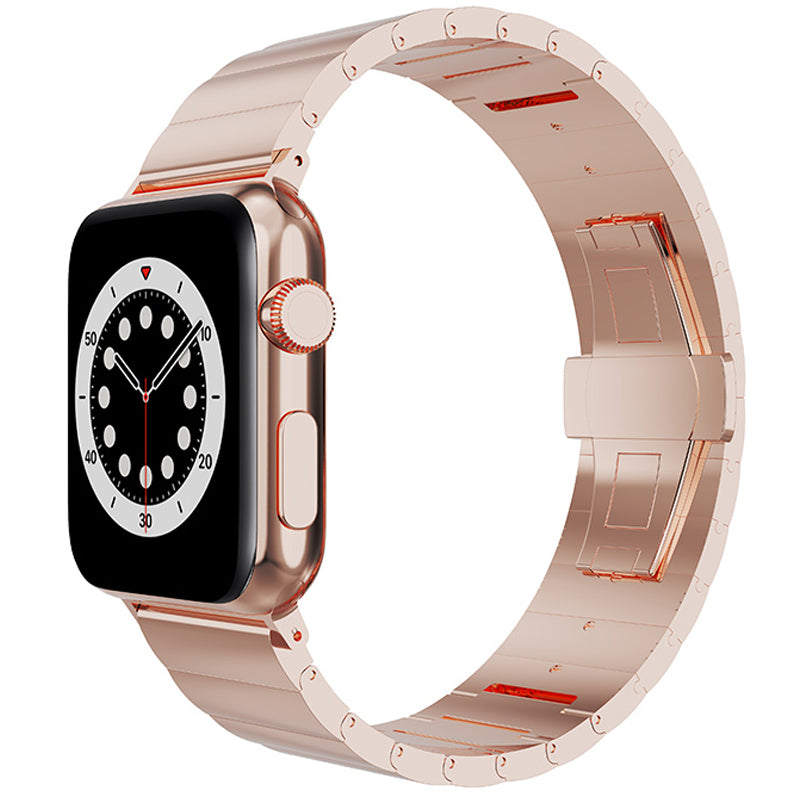 Smart Watch Band Metal Watch Strap Replacement for Apple Watch Ultra 49mm / Series 8 45mm / 7 45mm / Watch Series 6 / 5 / 4 / SE 44mm / SE (2022) 44mm / Watch Series 1 / 2 / 3 42mm - Rose Gold