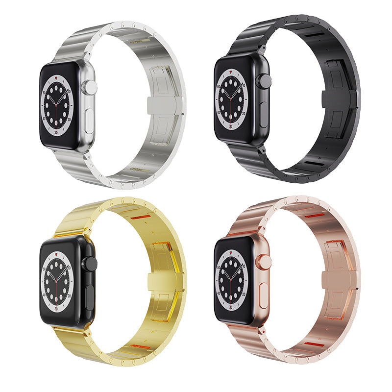 Smart Watch Band Metal Watch Strap Replacement for Apple Watch Ultra 49mm / Series 8 45mm / 7 45mm / Watch Series 6 / 5 / 4 / SE 44mm / SE (2022) 44mm / Watch Series 1 / 2 / 3 42mm - Rose Gold